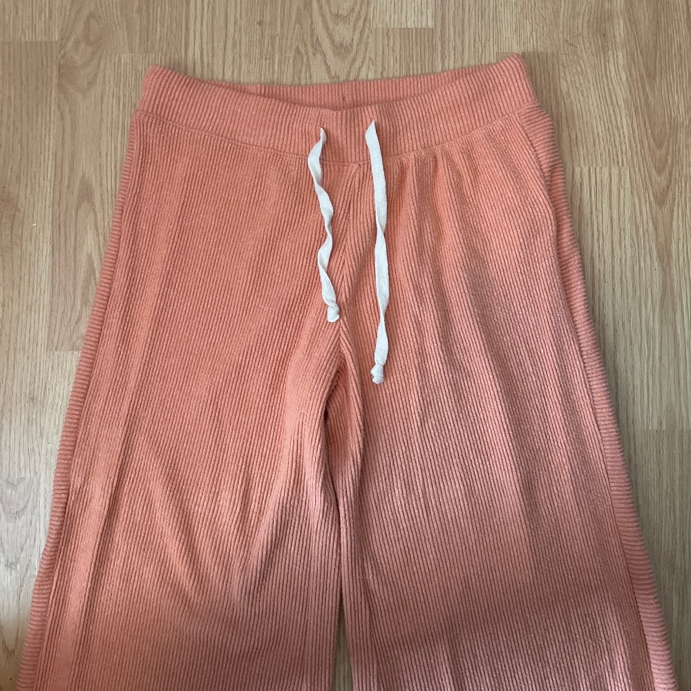Rip Curl Orange Ribbed Pull On Stretch Cozy Wide Leg Lounge Pants Size Medium - Picture 6 of 10